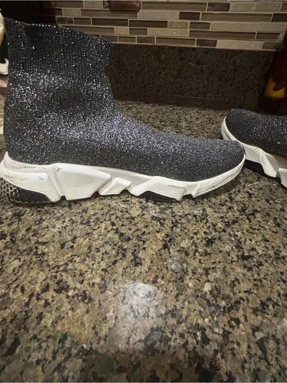 Balenciaga Women’s Black Glitter Sock Sneakers with White Sole - Picture 8 of 13